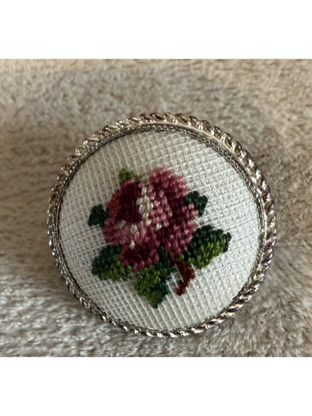 Vintage Cross Stitch Flower Brooch Pin 1/2” Austria